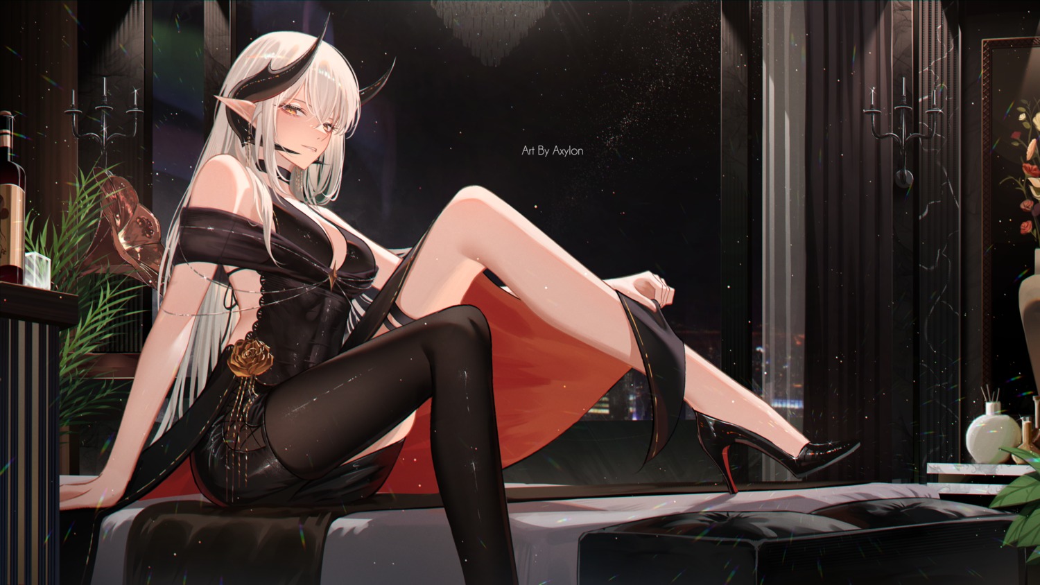 axylon garter heels horns pantyhose pointy_ears