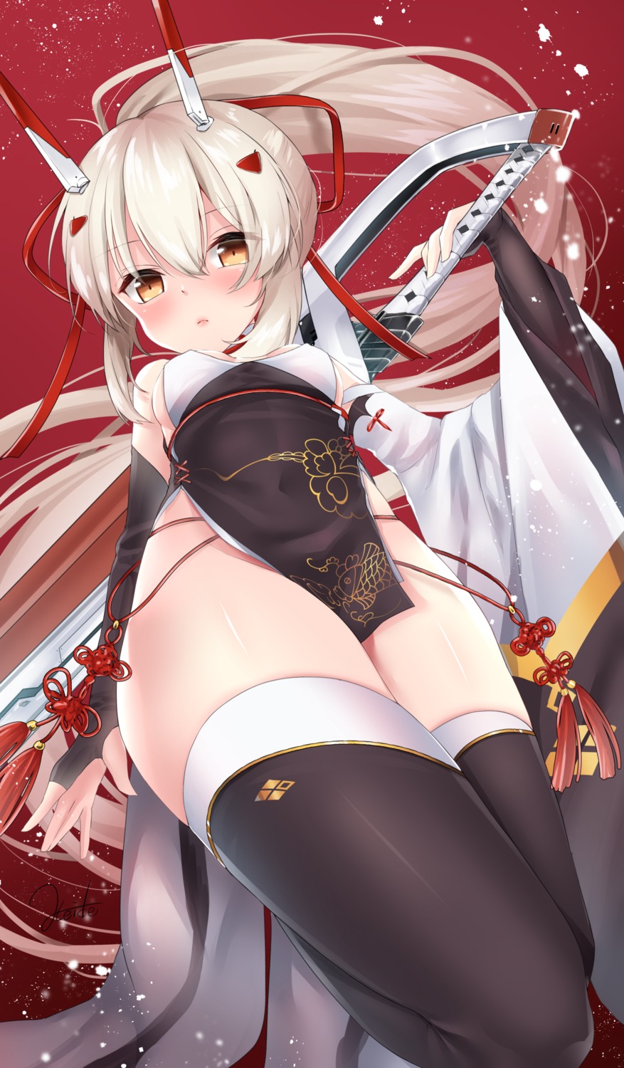 ayanami_(azur_lane) azur_lane chinadress sword tagme thighhighs