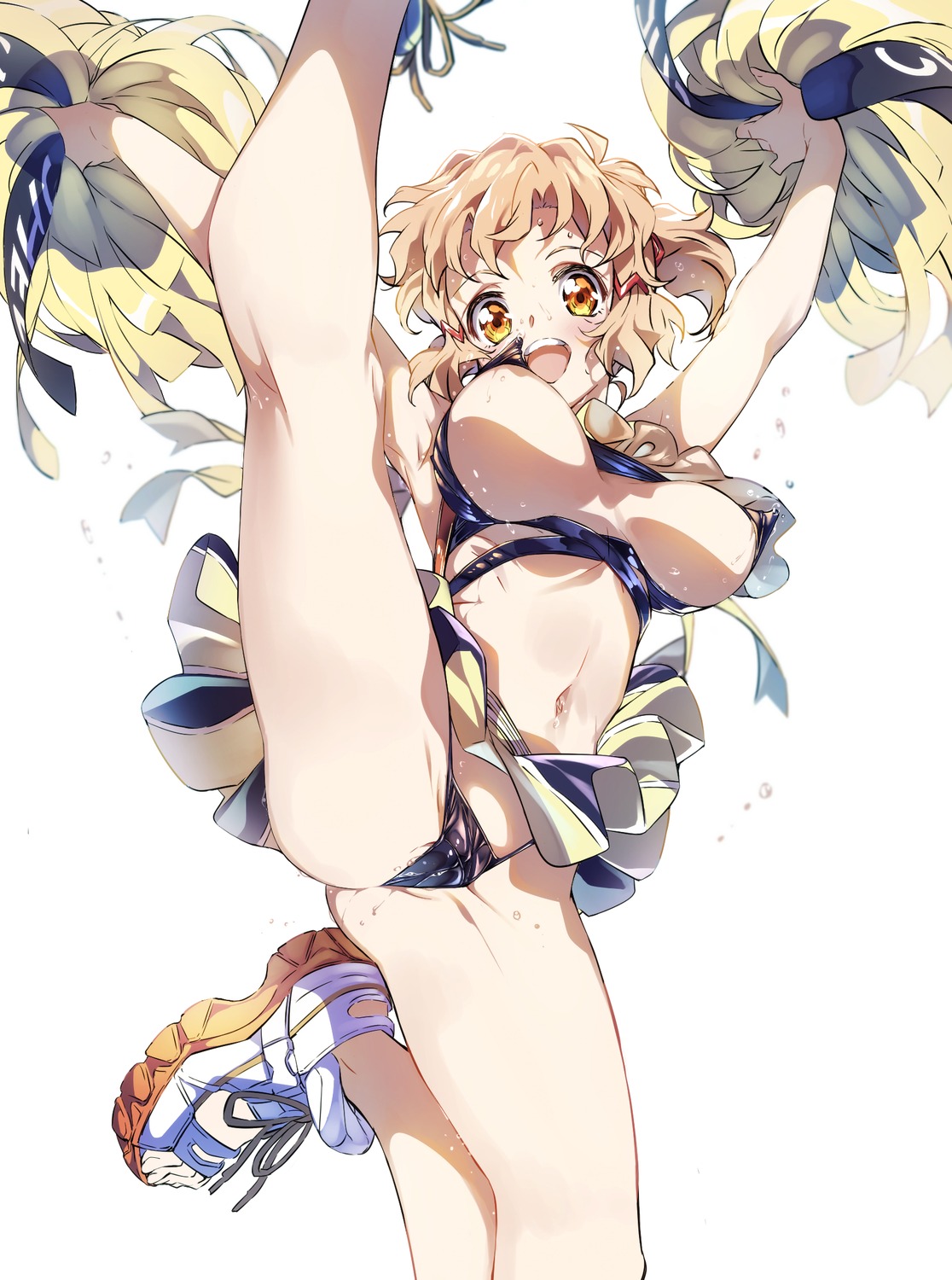 cameltoe cheerleader erect_nipples niko_(tama) no_bra pantsu senki_zesshou_symphogear shirt_lift skirt_lift tachibana_hibiki thong wet