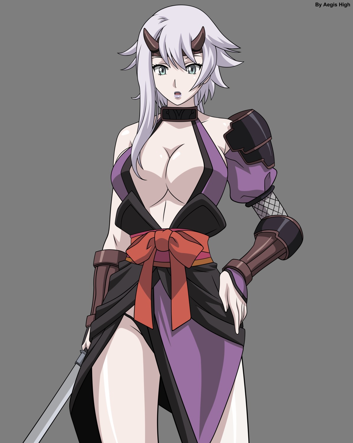 cleavage queen's_blade shizuka sword transparent_png vector_trace watermark