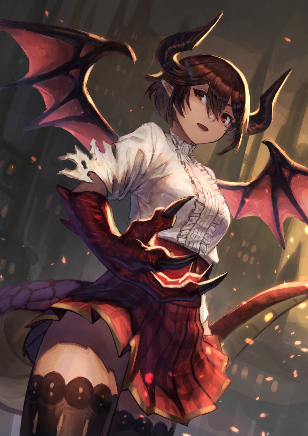 grea horns konoike_(pepe_expect) pointy_ears shingeki_no_bahamut skirt_lift tail thighhighs wings