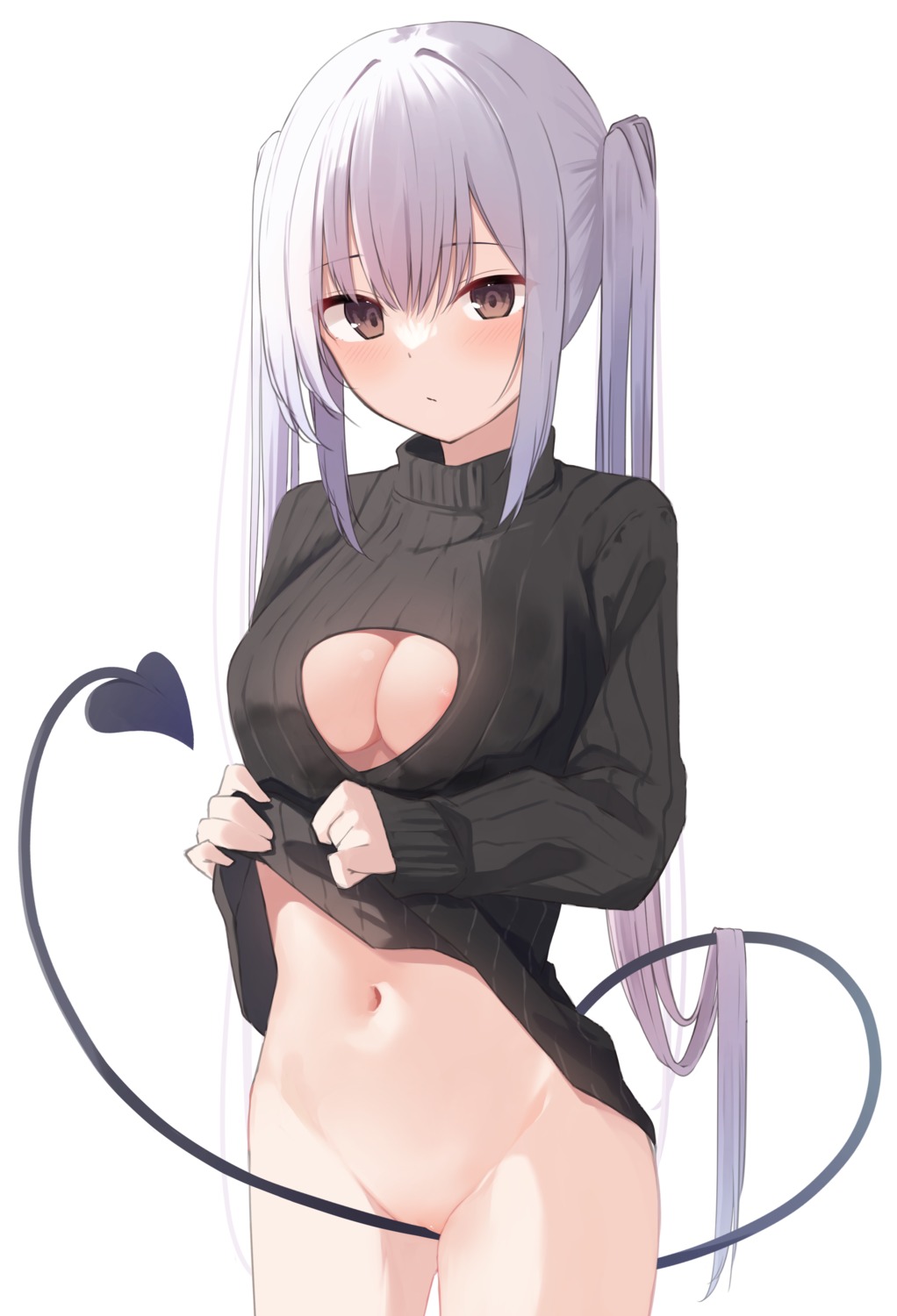 bottomless dress memekko no_bra pussy skirt_lift sweater tail