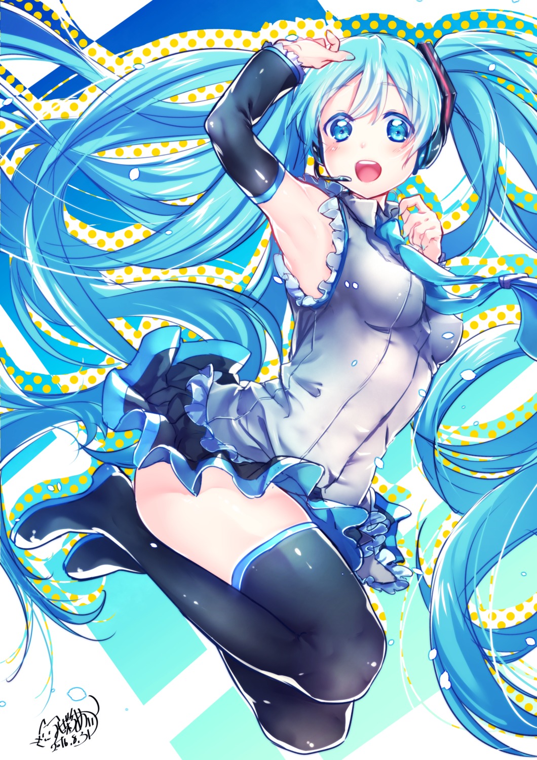 debi_(akuma) hatsune_miku headphones thighhighs vocaloid