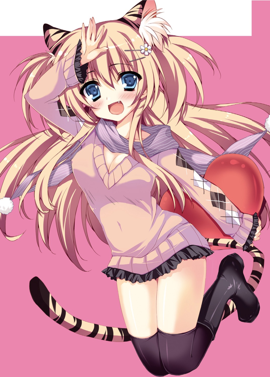 aliasing anapom animal_ears cleavage erect_nipples jpeg_artifacts nekomimi tail thighhighs toranoana