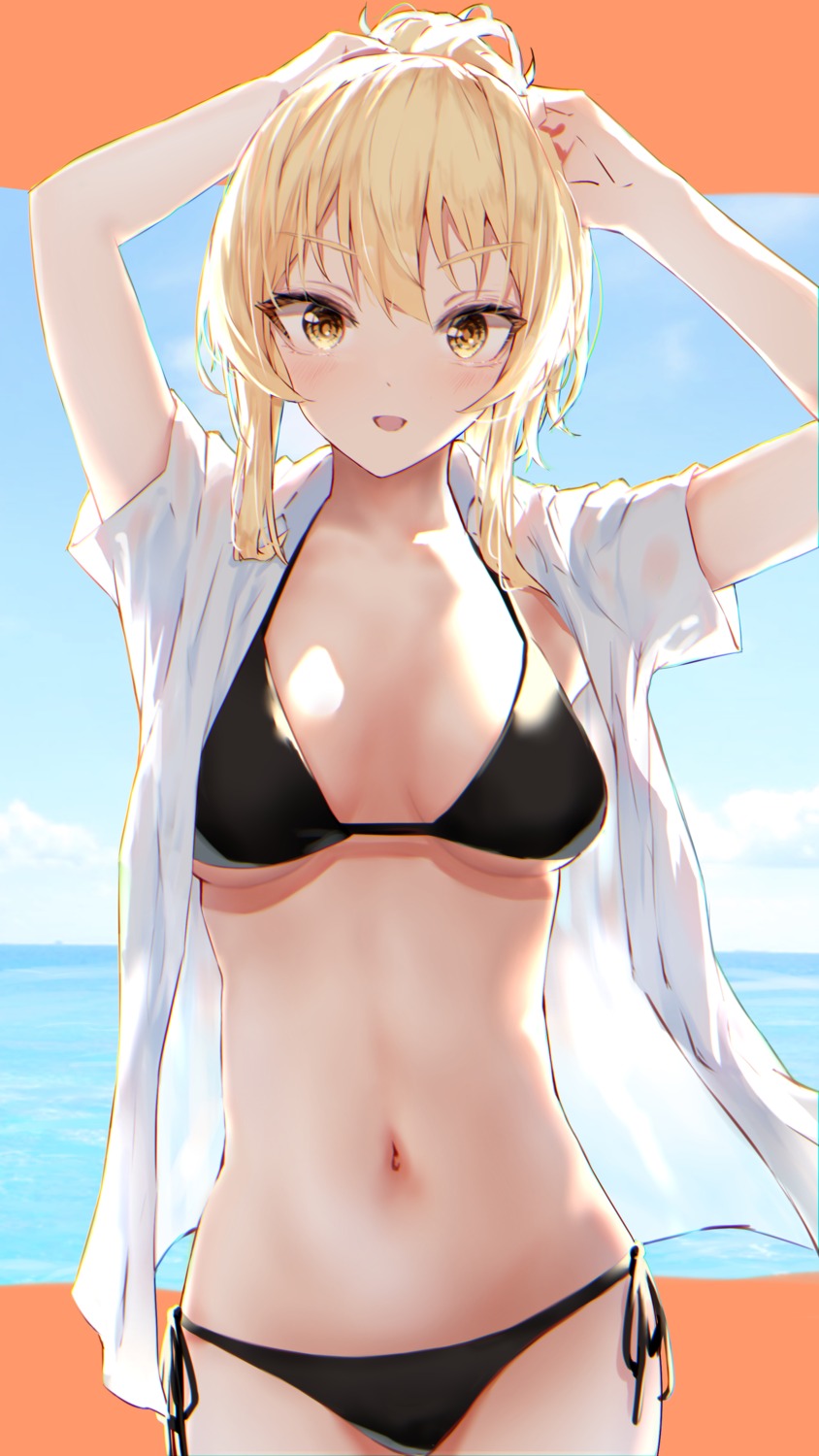 bikini dress_shirt love_live!_nijigasaki_high_school_idol_club miyashita_ai open_shirt see_through swimsuits tanaka212