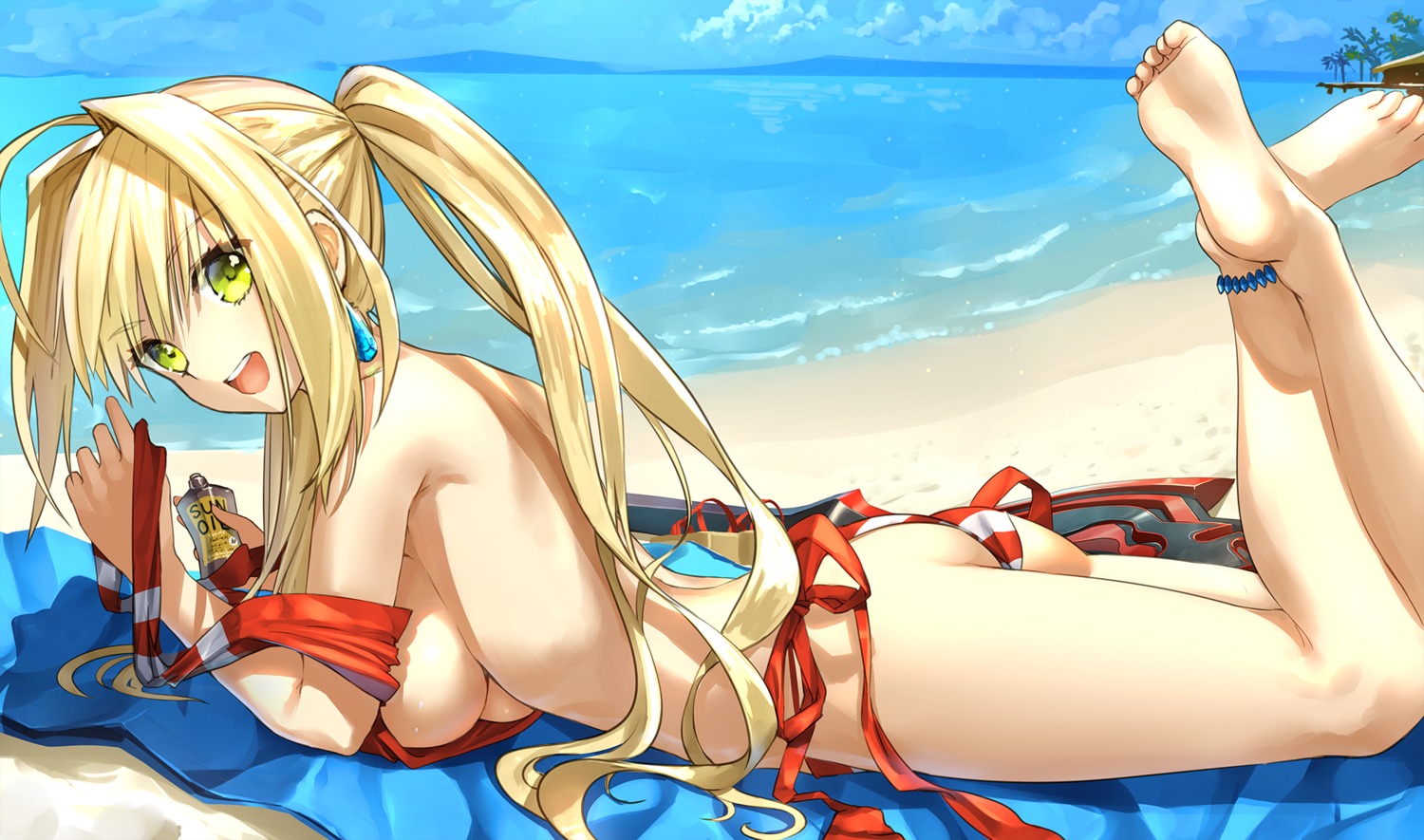 ass bikini fate/grand_order feet kawanakajima saber_extra swimsuits underboob