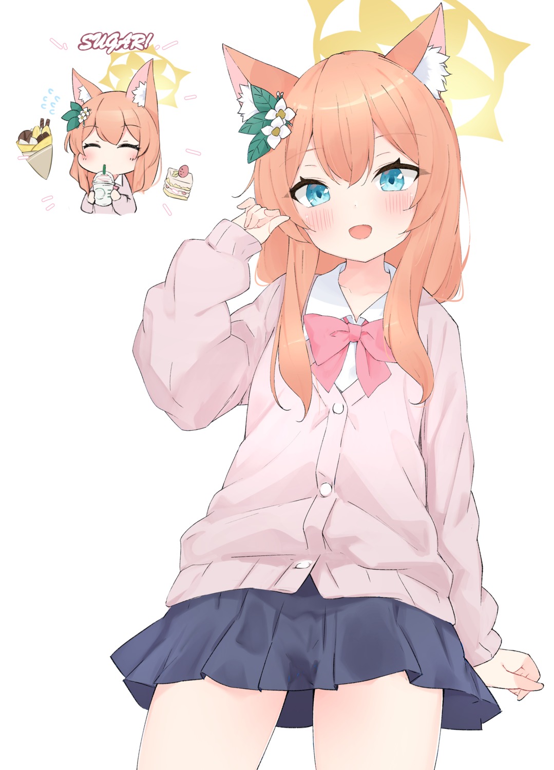 animal_ears blue_archive chibi halo iochi_mari kerosan63 nekomimi seifuku sweater