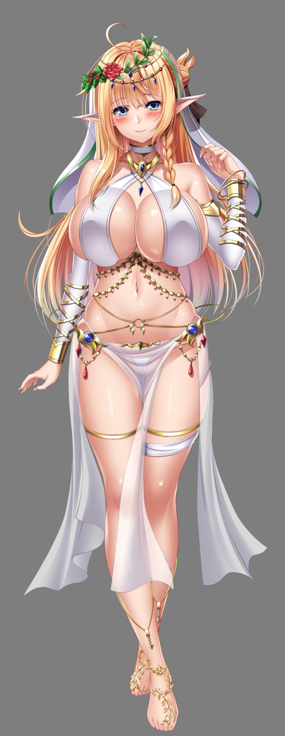 bikini_armor cleavage elf erect_nipples garter pointy_ears see_through transparent_png yuuzuki_hijiri