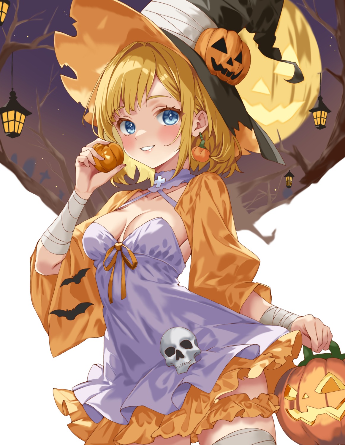 bandages dress halloween iwato_(celler) no_bra thighhighs witch