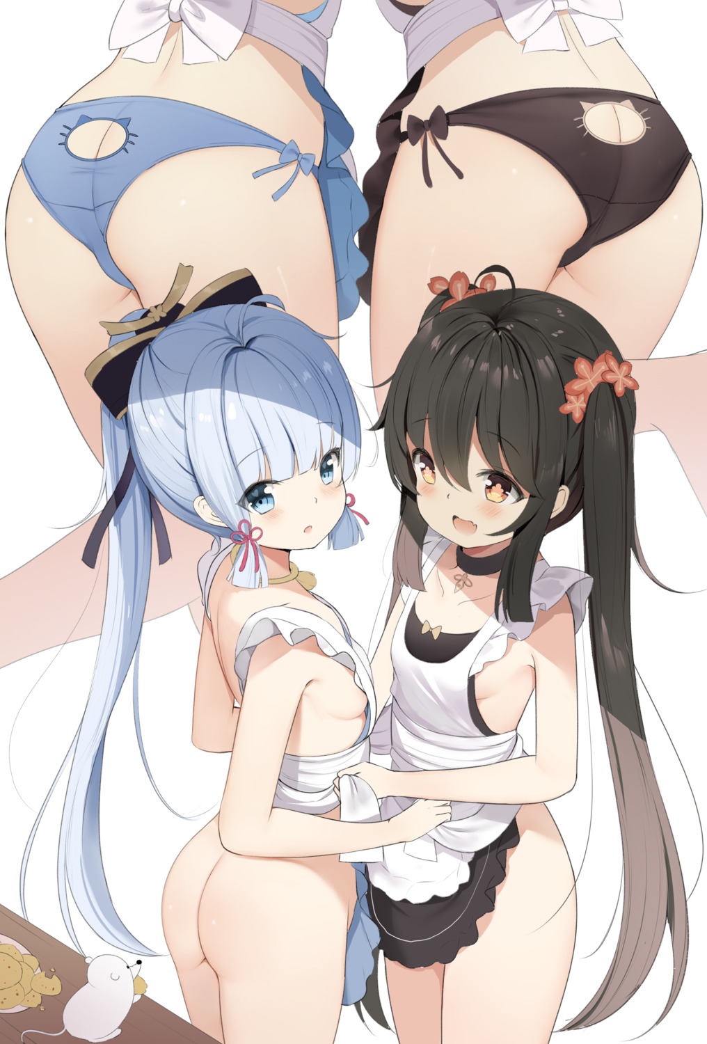 ass bra chintora0201 genshin_impact hu_tao kamisato_ayaka loli naked_apron pantsu string_panties thong