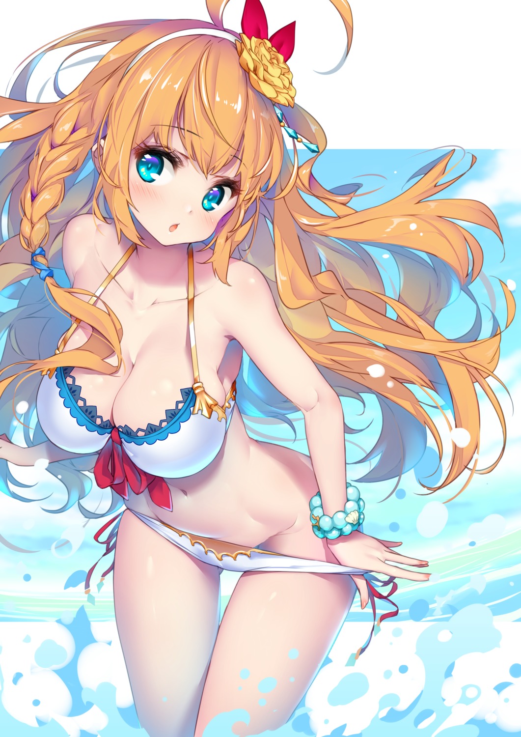 bikini hong_(white_spider) panty_pull pecorine princess_connect princess_connect!_re:dive swimsuits undressing wet