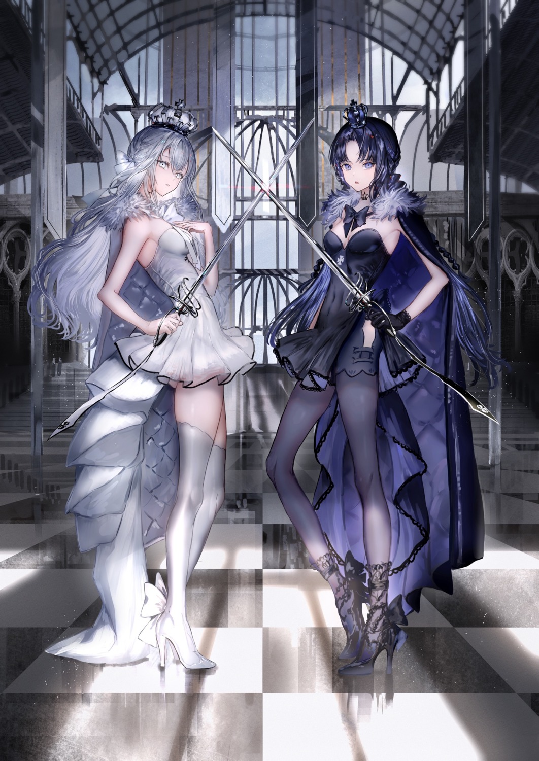 dress gawako heels no_bra sword thighhighs