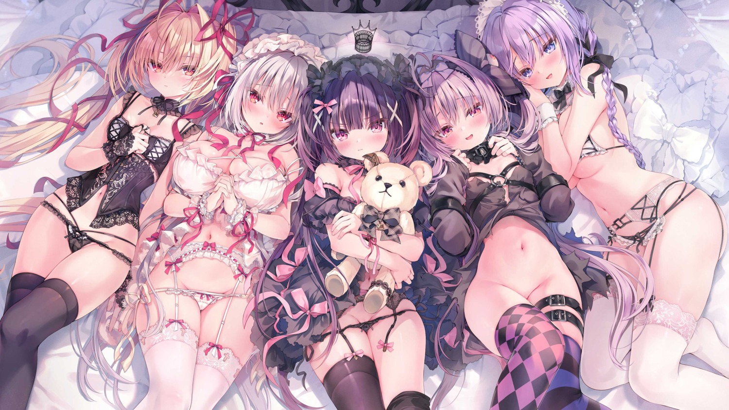 bra chloe_(rubi-sama) dreaming_quintet elena_(rubi-sama) garter_belt gothic_lolita jpeg_artifacts lingerie loli lolita_fashion maid medama_(rubi-sama) no_bra nopan pantsu panty_pull rubi-sama rubi-sama_wo_agameru_kai saki_(rubi-sama) seira_(rubi-sama) skirt_lift stockings string_panties thighhighs torn_clothes wallpaper