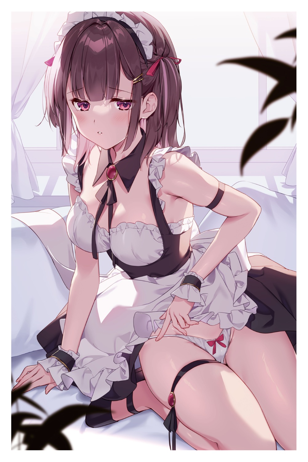 garter kuroki_(ma-na-tu) maid melonbooks no_bra pantsu skirt_lift