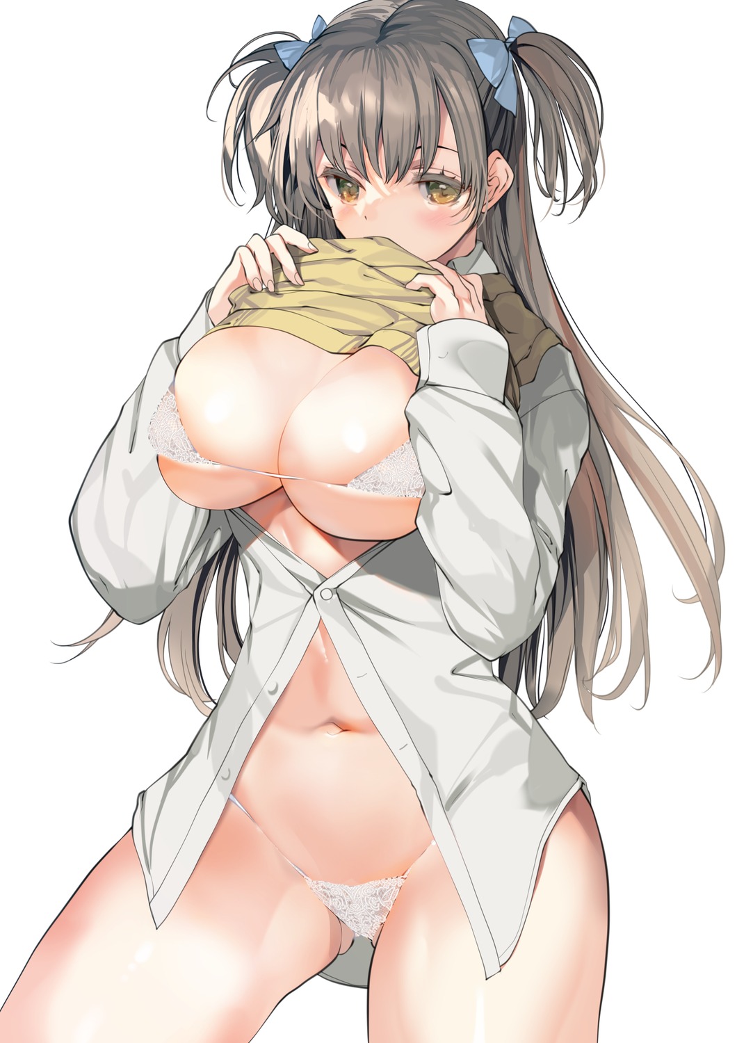 bra dress_shirt open_shirt pantsu shirt_lift sweater tamiya_akito undressing