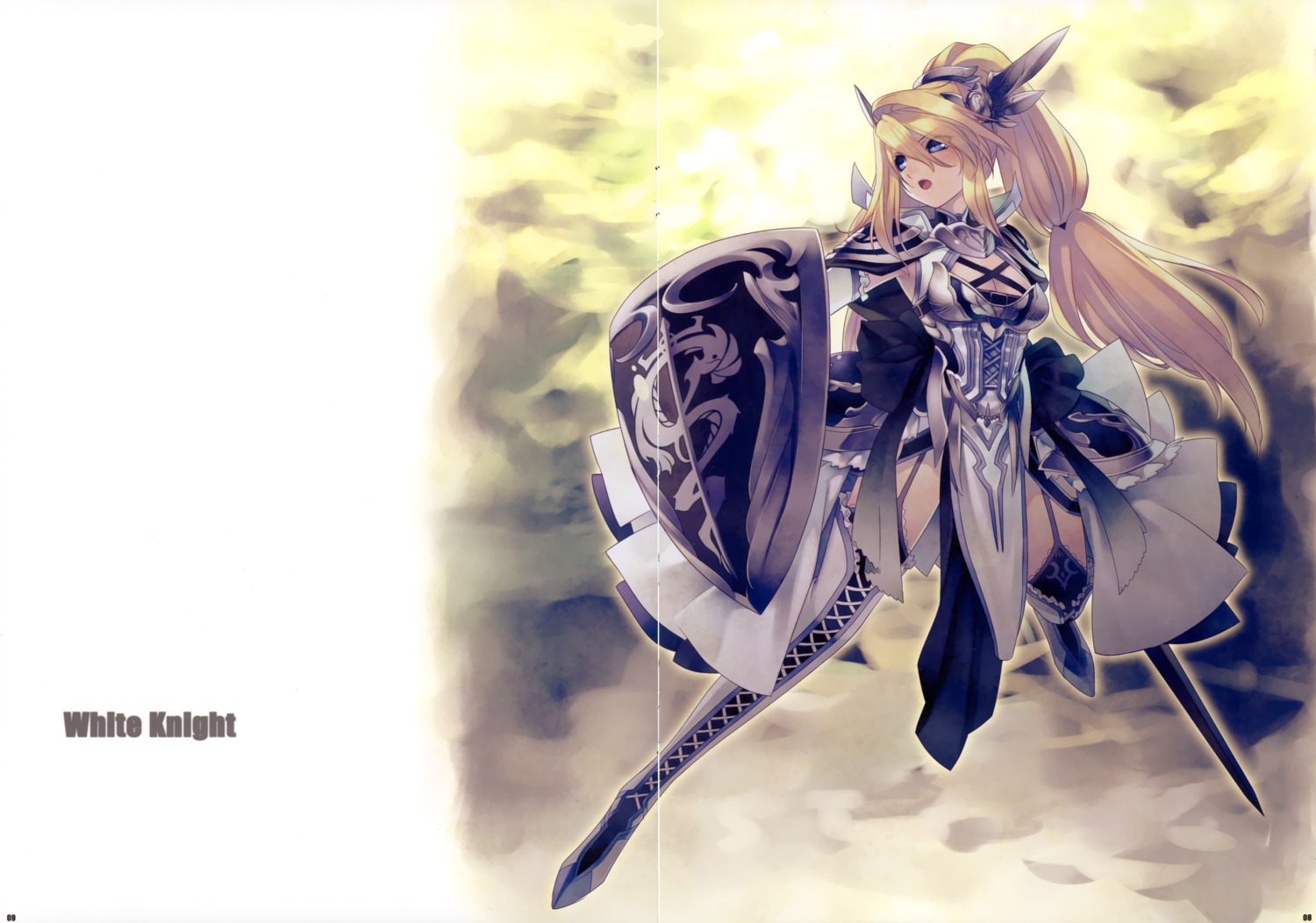armor cleavage crease dress hirano_katsuyuki stockings sword thighhighs valis_kokkyou_keibitai