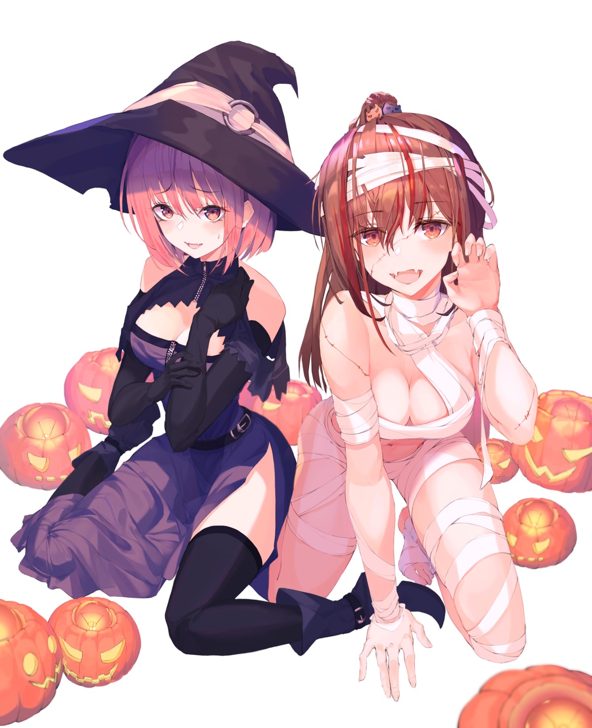 bandages cleavage dress halloween munseonghwa naked_ribbon thighhighs witch