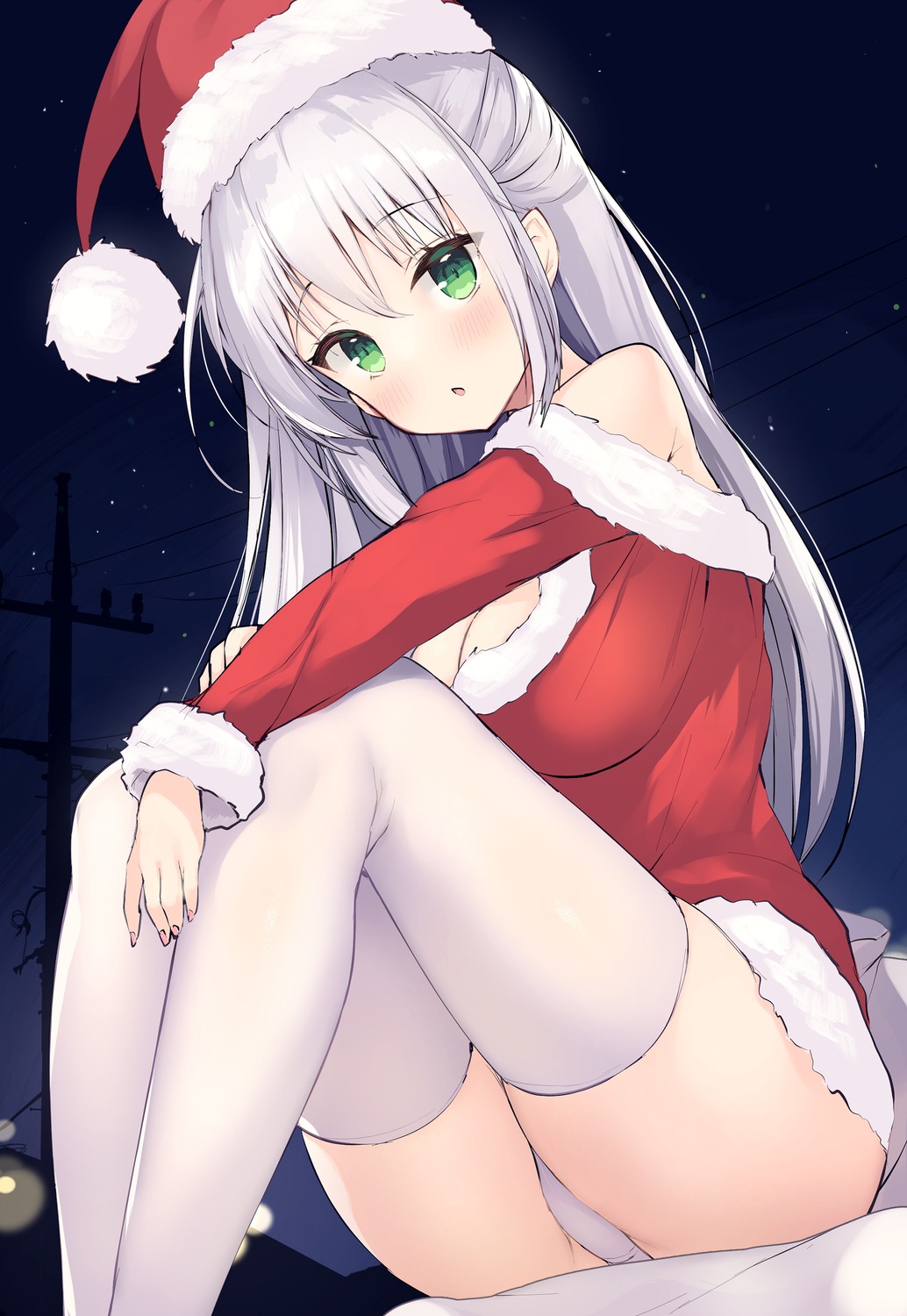 christmas dress ochinsama pantsu skirt_lift thighhighs thong