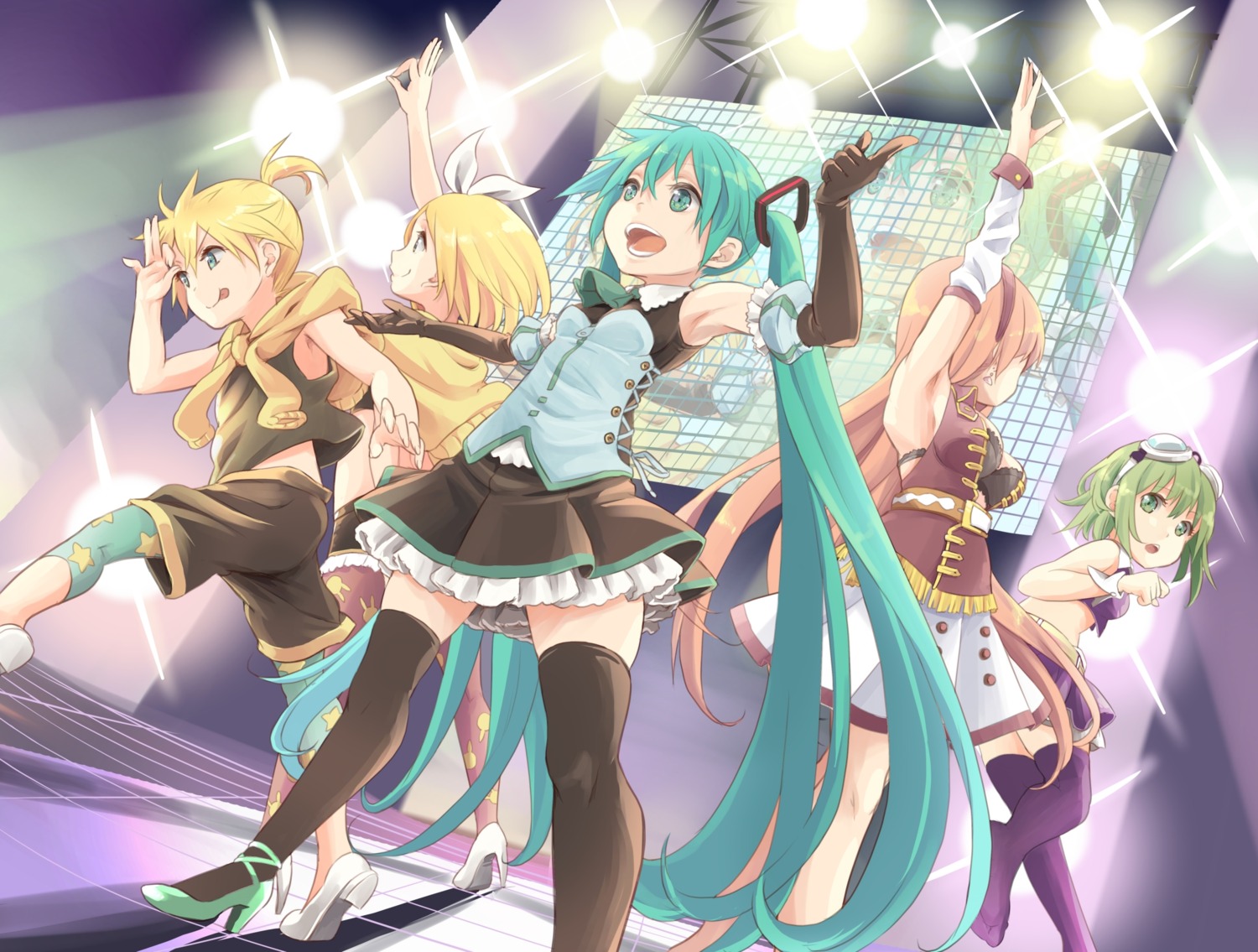 gumi hatsune_miku hpflower kagamine_len kagamine_rin megurine_luka thighhighs vocaloid