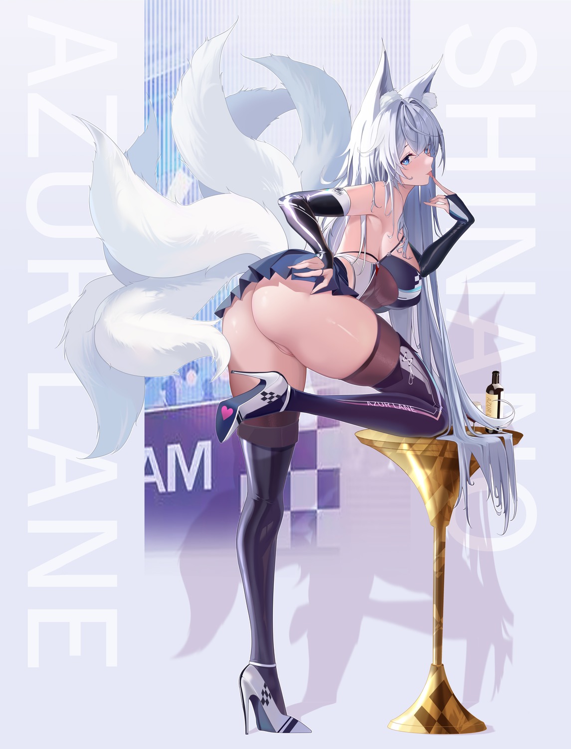 animal_ears ass azur_lane erect_nipples heels kitsune maho_simo no_bra nopan pussy shinano_(azur_lane) skirt_lift tail thighhighs uncensored