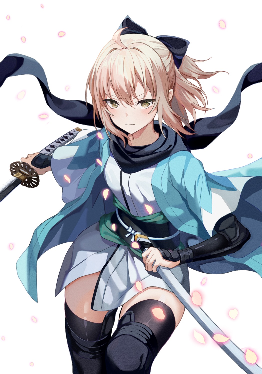 fate/grand_order ha_en japanese_clothes okita_souji_(fate) sword thighhighs