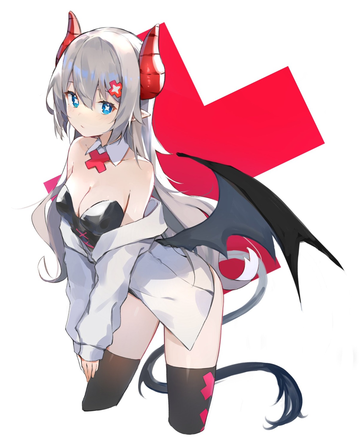 cleavage horns leotard no_bra pointy_ears ryou_(ponpgo) tail thighhighs wings
