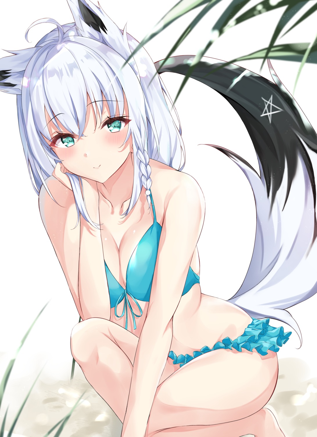 animal_ears bikini cleavage hololive hololive_gamers kitsune shirakami_fubuki swimsuits tail taracomax