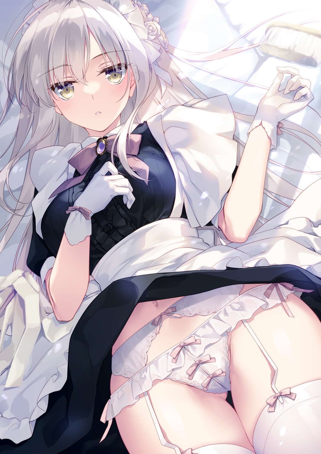 cameltoe digital_version garter_belt maid motomiya_mitsuki pantsu skirt_lift stockings string_panties thighhighs