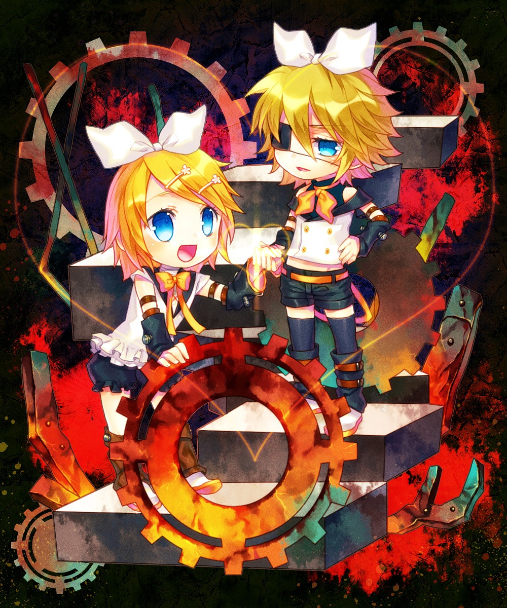 eyepatch kagamine_len kagamine_rin renta vocaloid