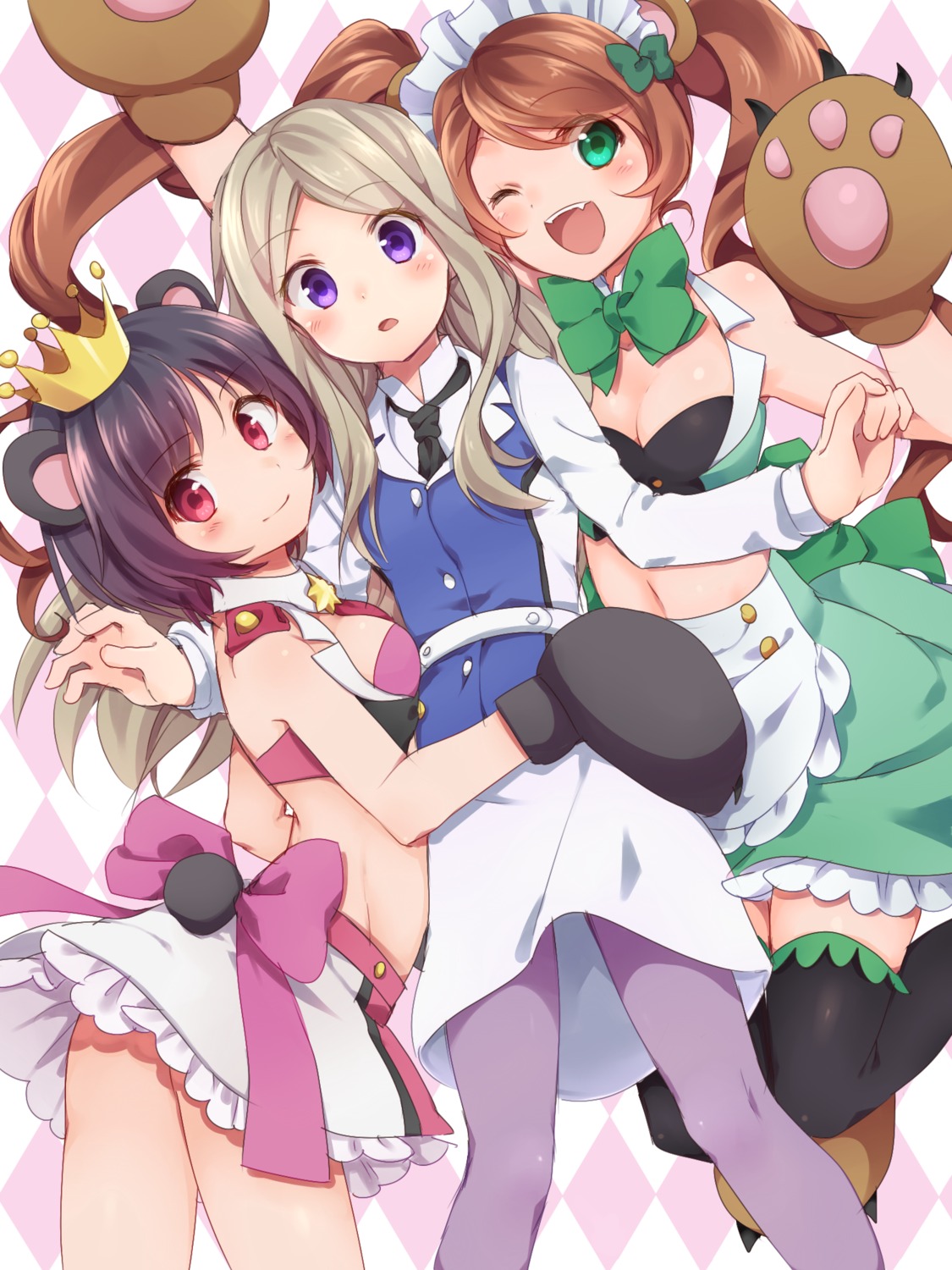 animal_ears ass cleavage maid pantyhose tail thighhighs tsubaki_kureha utsunomiya_hetaru yuri_kuma_arashi yurigasaki_ruru yurishiro_ginko