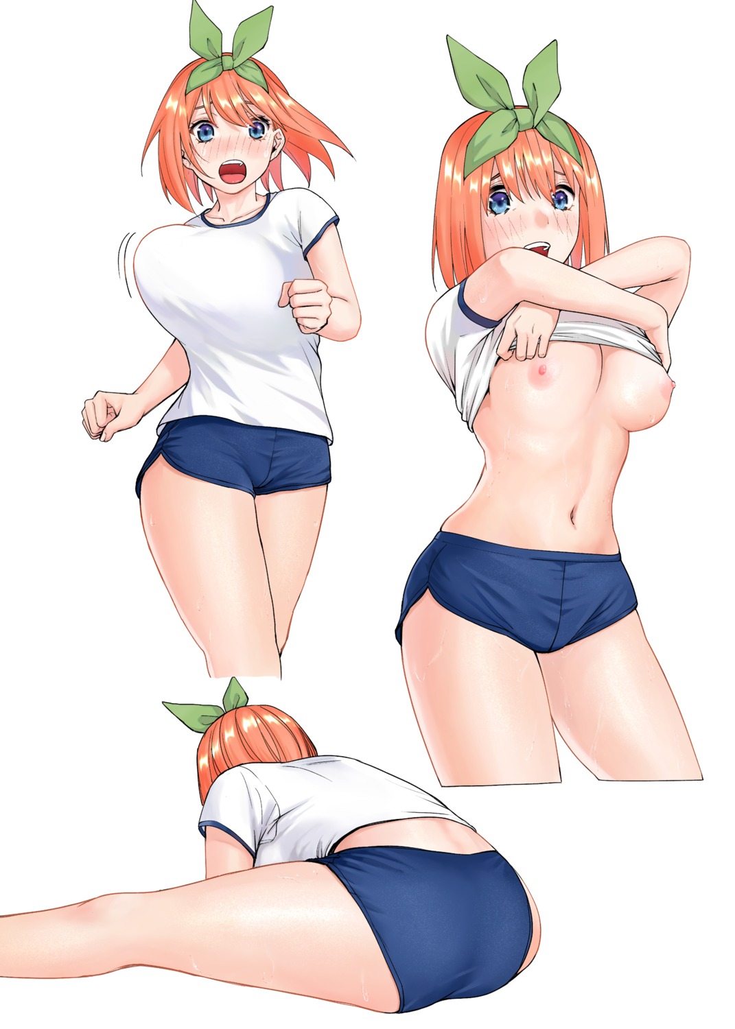 5-toubun_no_hanayome ass breasts gym_uniform kosmos_beta nakano_yotsuba nipples no_bra shirt_lift undressing wet