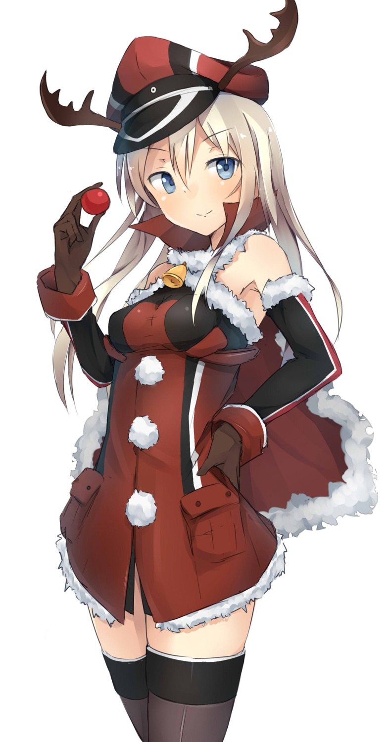 bismarck_(kancolle) christmas dress horns kantai_collection metindone thighhighs