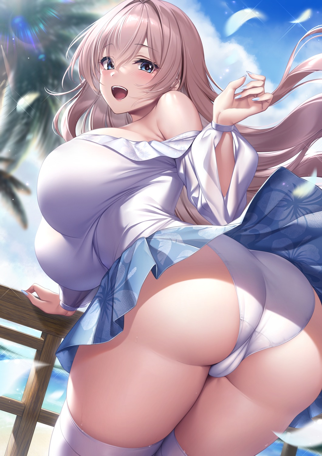 ass cameltoe ken_ill pantsu skirt_lift thighhighs