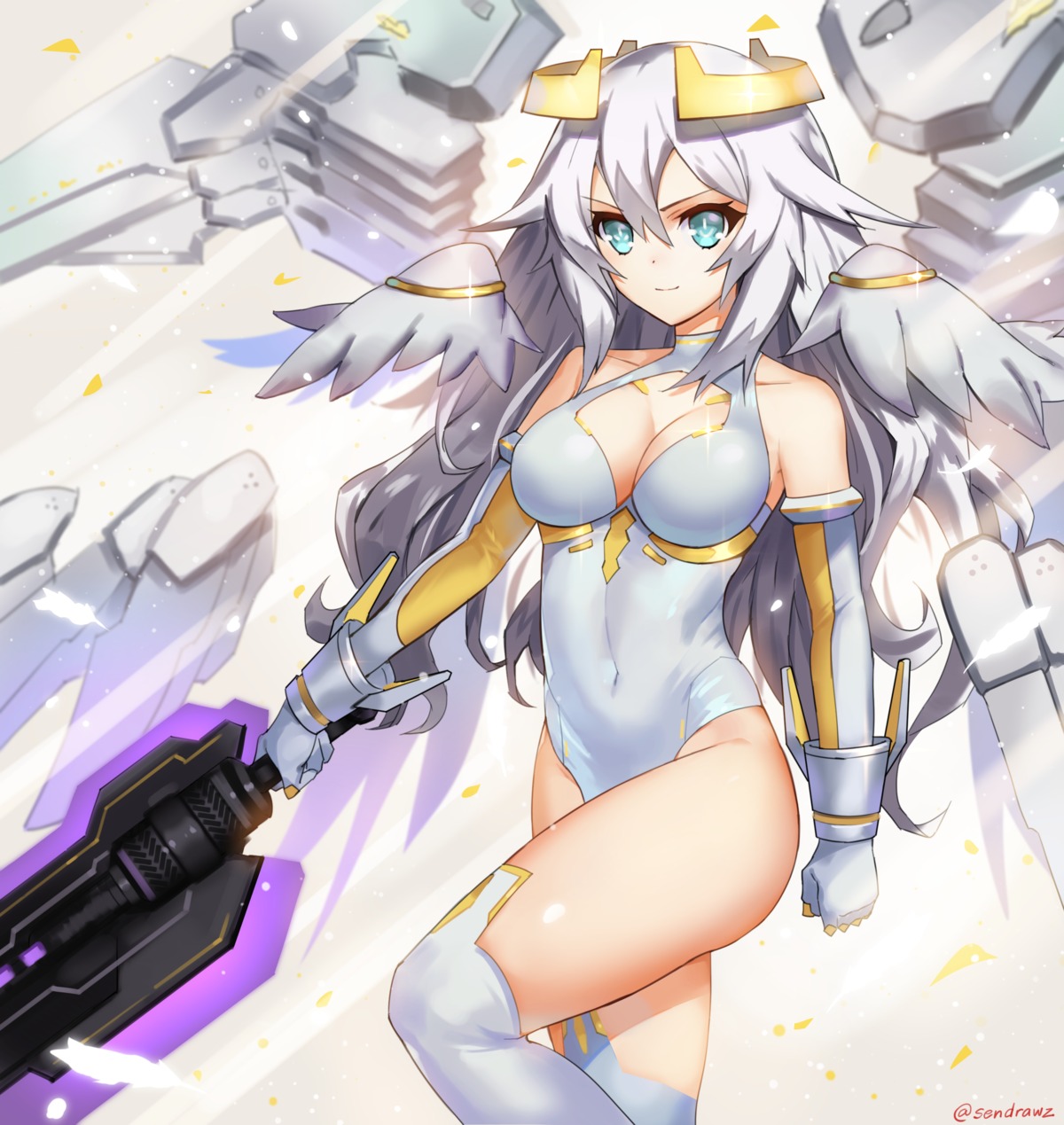 black_heart choujigen_game_neptune cleavage leotard sendrawz sword thighhighs wings