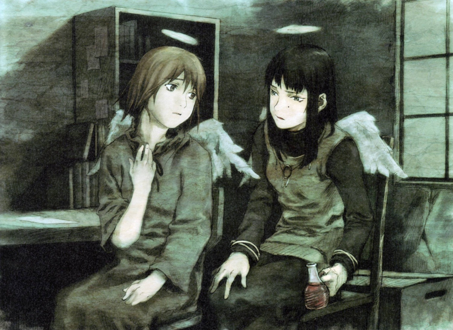 abe_yoshitoshi haibane_renmei rakka reki_(haibane_renmei) wings