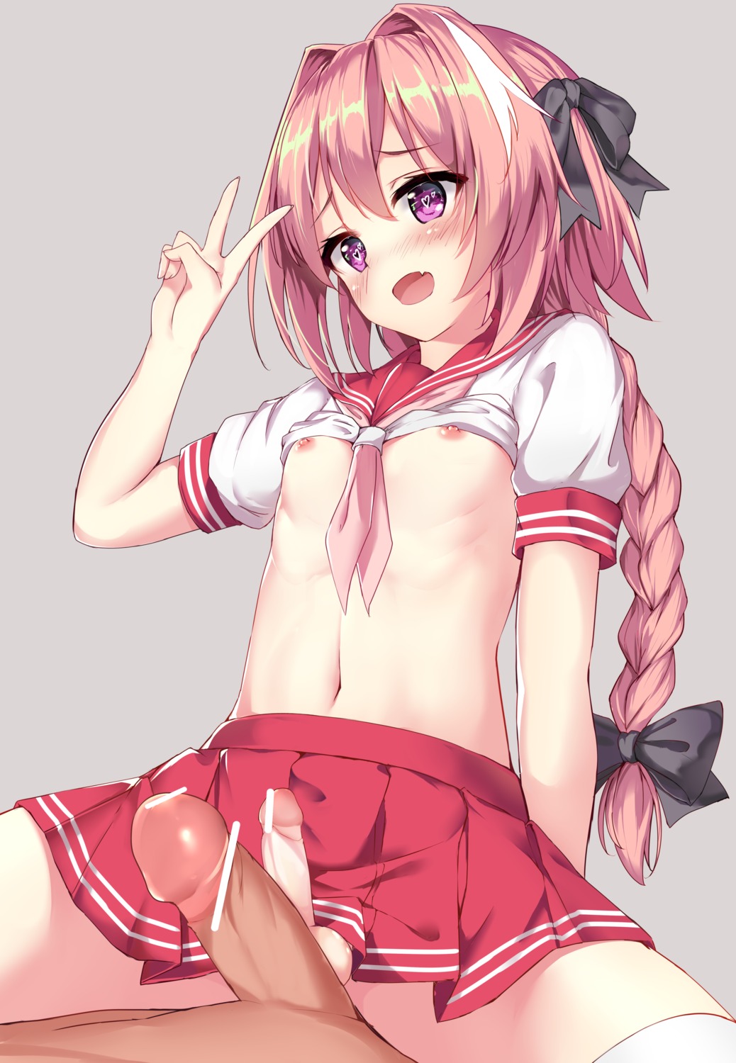 astolfo_(fate) censored fate/grand_order isaya_(pixiv4541633) nipples nopan penis seifuku shirt_lift skirt_lift thighhighs trap