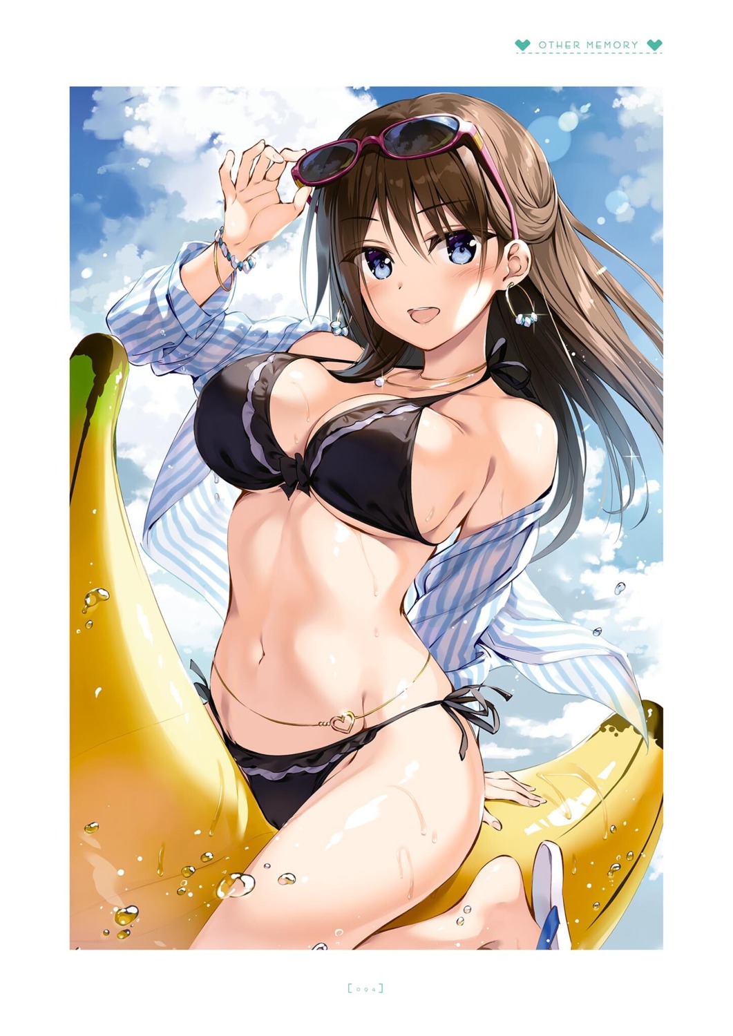 bikini boku_no_kanojo_sensei fujiki_maka megane open_shirt oryou swimsuits wet