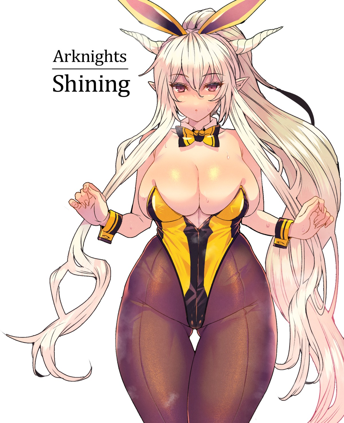 animal_ears arknights bunny_ears bunny_girl horns no_bra pantyhose pointy_ears shining_(arknights) wakura_(gcdan)