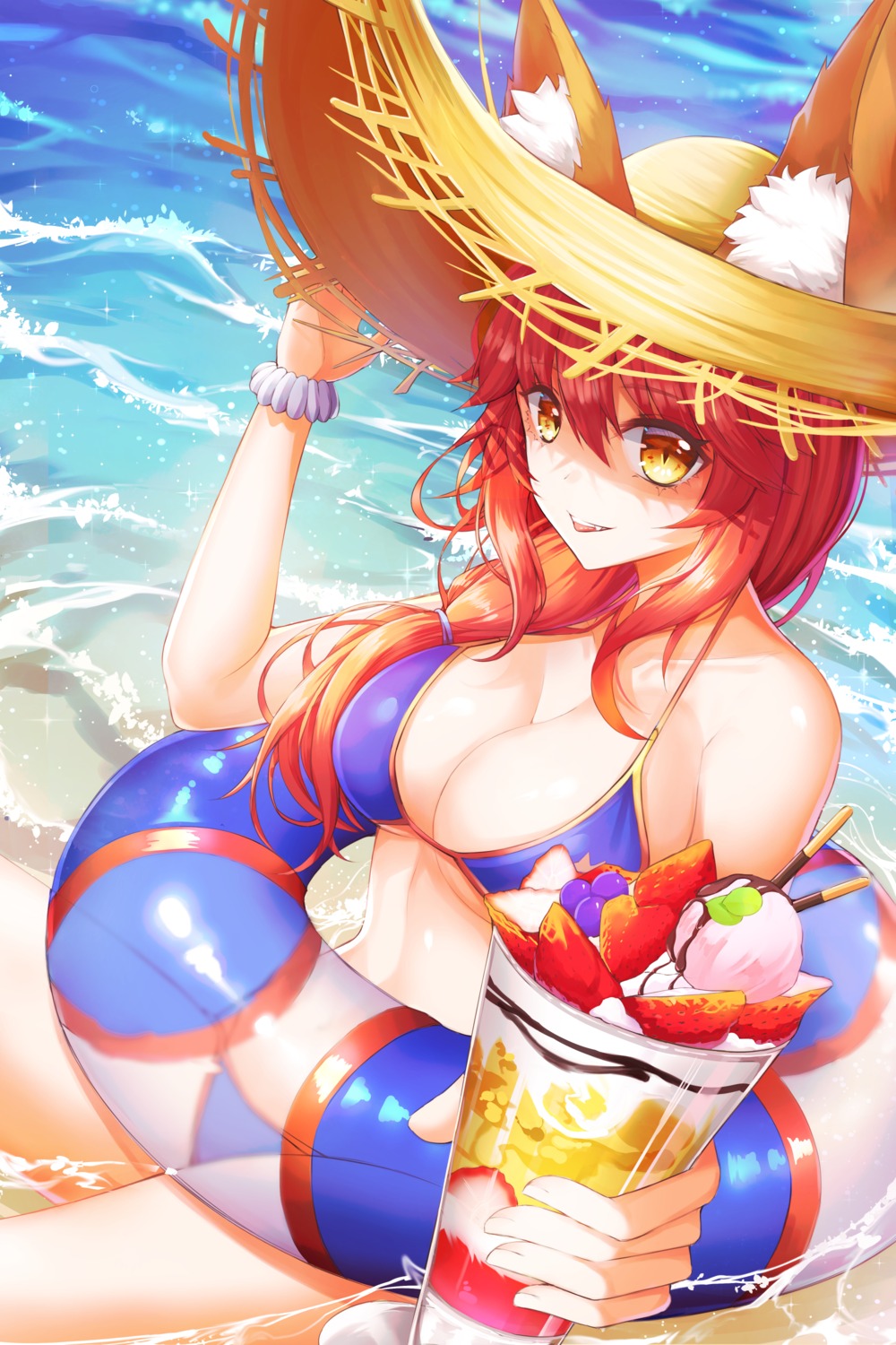 animal_ears bikini fate/grand_order hyangu swimsuits tamamo_no_mae wet