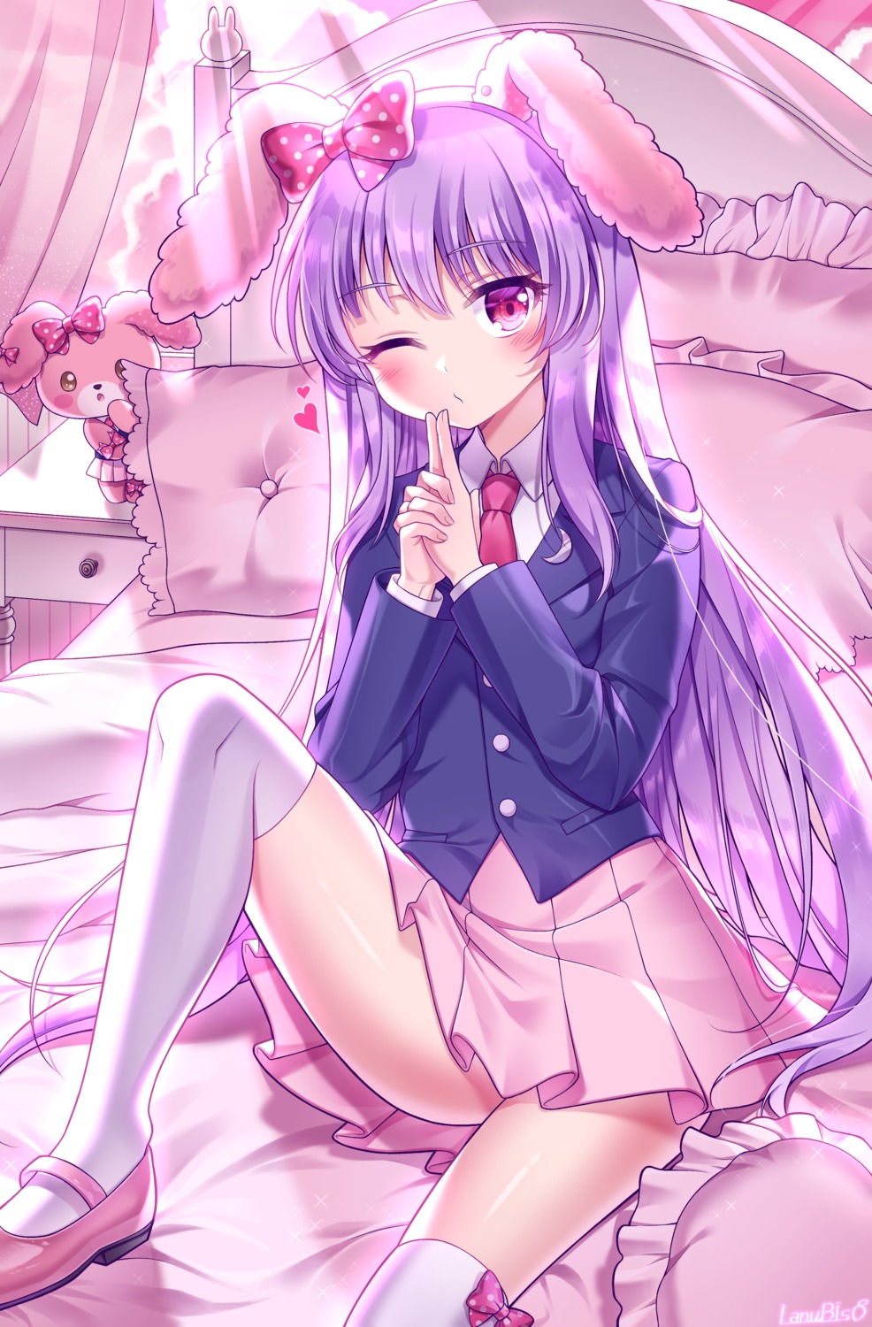 animal_ears bunny_ears lanubis reisen_udongein_inaba seifuku skirt_lift thighhighs touhou