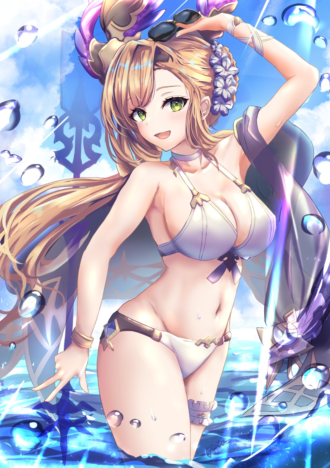 bikini cleavage garter granblue_fantasy megane song_(granblue_fantasy) swimsuits tipto wet