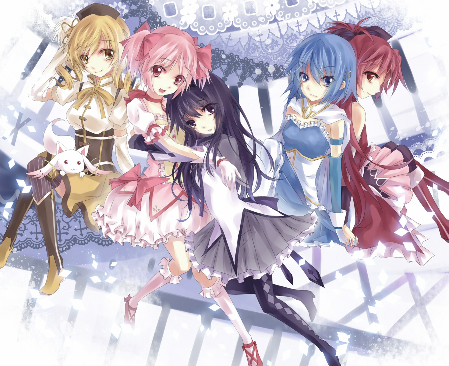 akemi_homura asuka_(louyun) kaname_madoka kyubey mahou_shoujo_madoka_magica miki_sayaka sakura_kyouko thighhighs tomoe_mami