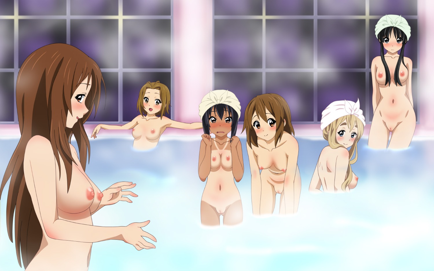 akiyama_mio bathing hirasawa_yui k-on! kotobuki_tsumugi nakano_azusa naked nipples pussy rm tainaka_ritsu tan_lines uncensored wallpaper wet yamanaka_sawako