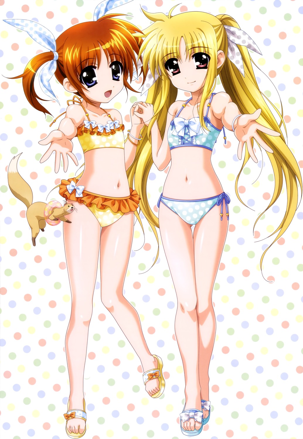 bikini fate_testarossa higa_yukari loli mahou_shoujo_lyrical_nanoha swimsuits takamachi_nanoha yuuno_scrya