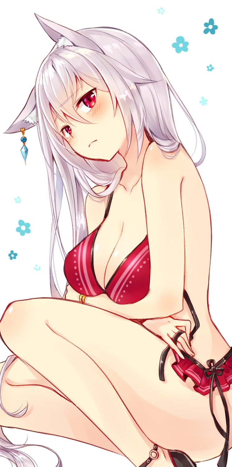 animal_ears bikini breast_hold cleavage itsumi_mita swimsuits wardrobe_malfunction