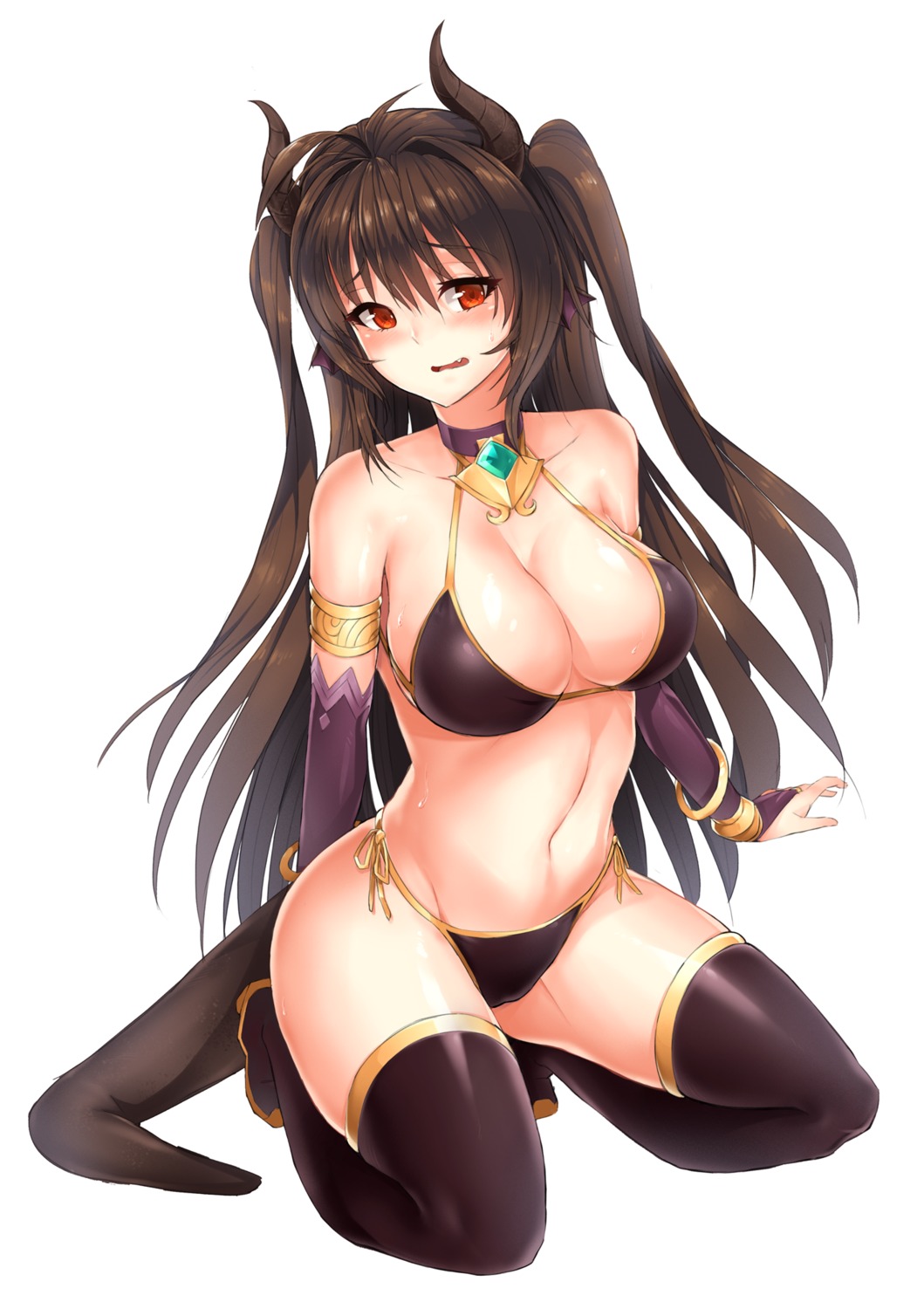 bikini cleavage heels horns moing soccer_spirits swimsuits tail thighhighs