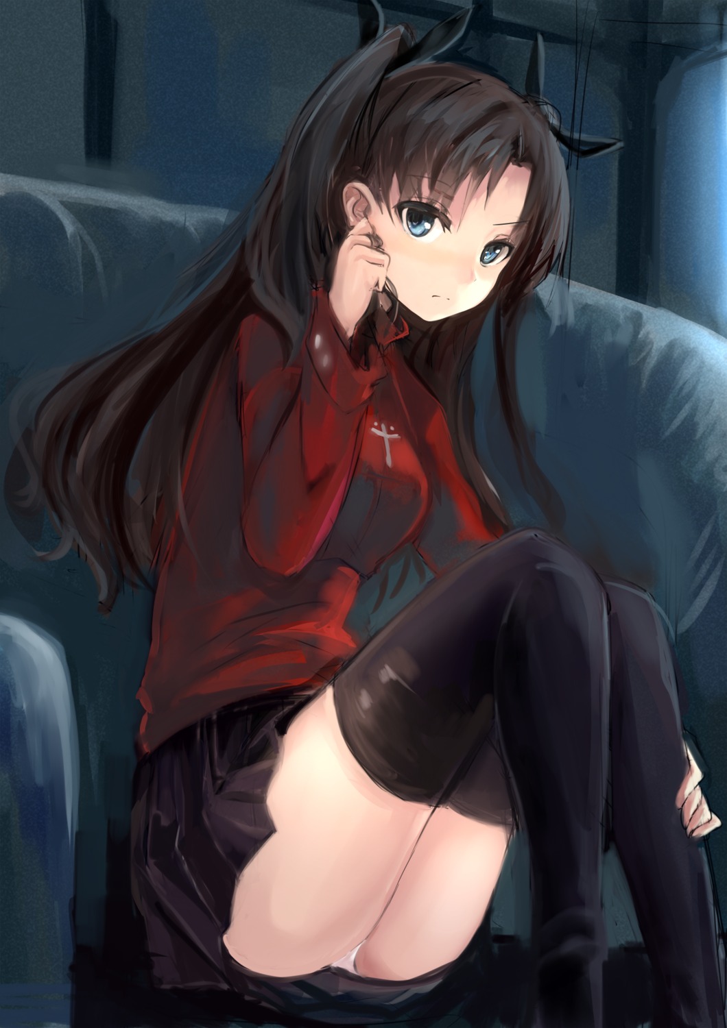 fate/stay_night haik pantsu skirt_lift thighhighs toosaka_rin