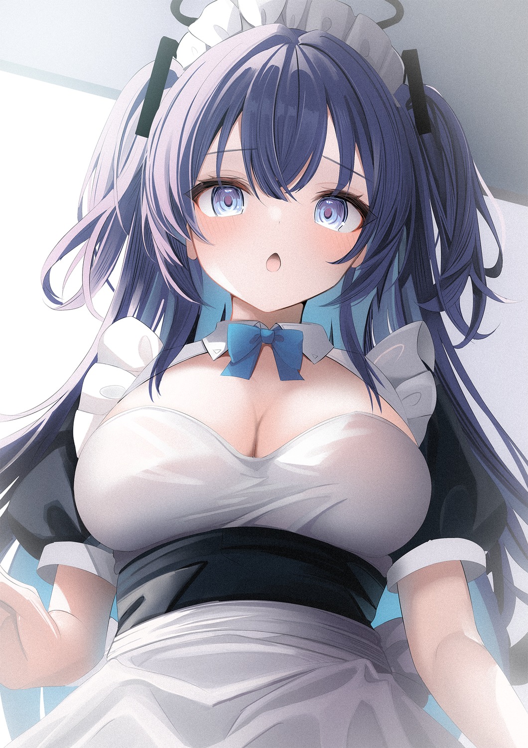 blue_archive halo hayase_yuuka maid no_bra touyou_(39kir)