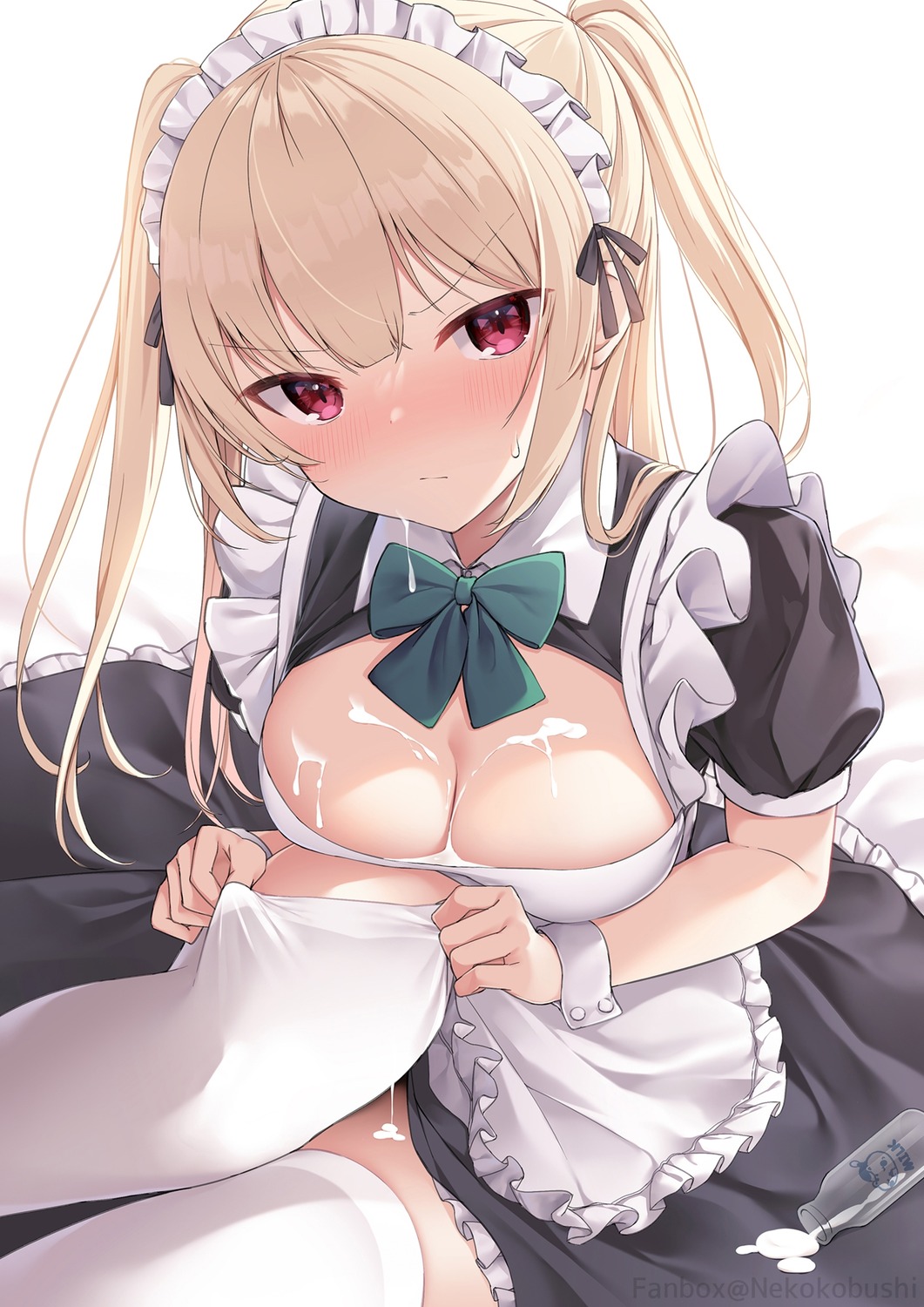 cream maid nekokobushi no_bra thighhighs undressing