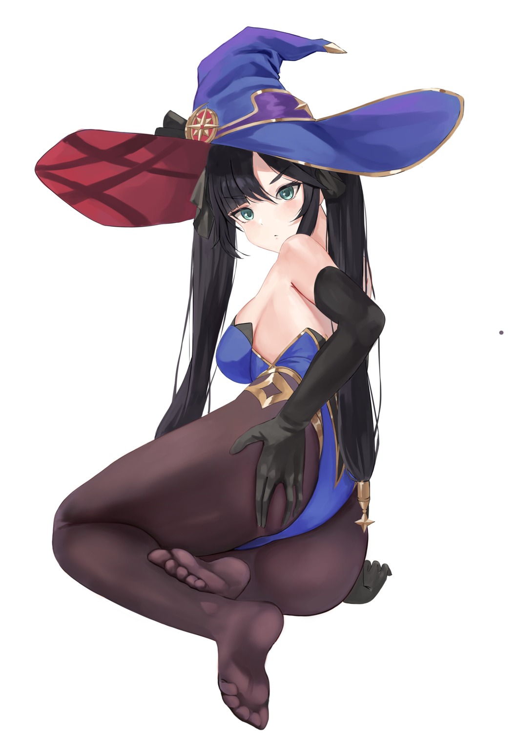 ass feet genshin_impact leotard mona_megistus no_bra nonekong pantyhose witch